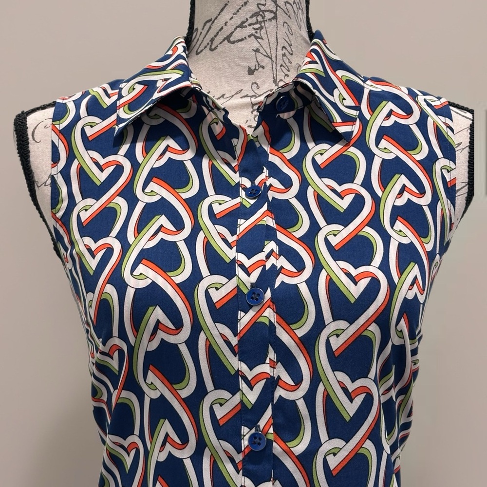 Cabi Button Up Blue Interlocking Hearts Midi Dres… - image 5